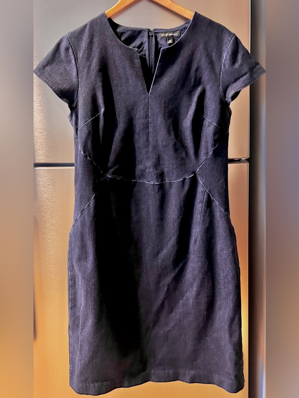 Banana Republic Size 16 Denim Sheath Dress Stretch Dark Wash